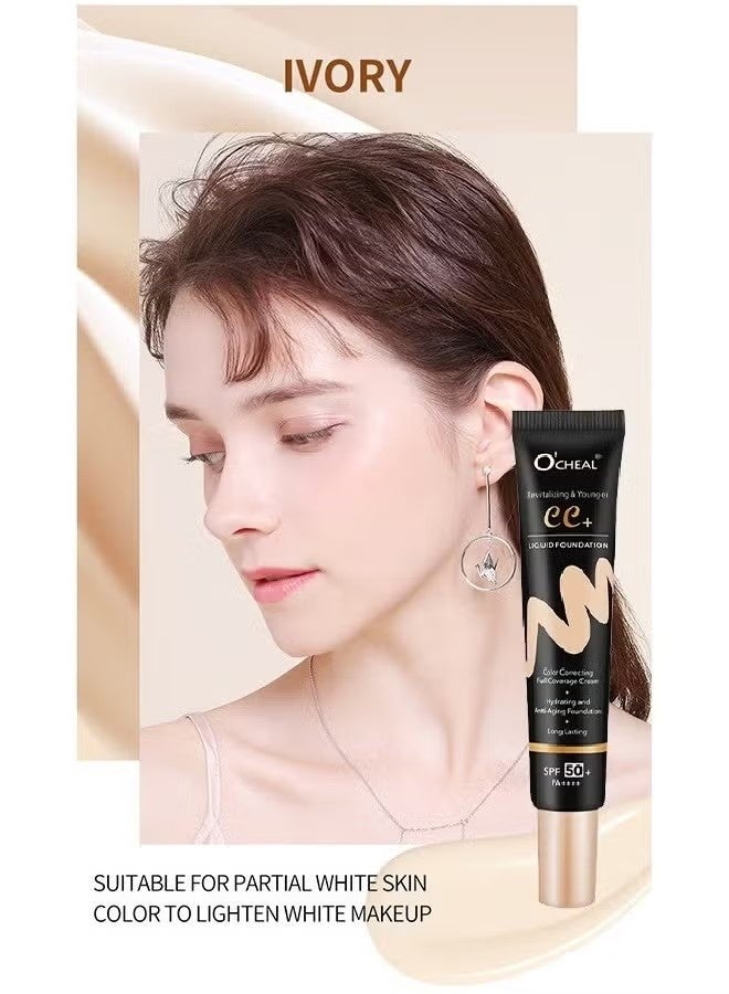 OCHEAL CC + Liquid Foundation - SPF50+ Sunscreen, Colour Correcting Face Sunscreen And Foundation, Pre-Makeup Primer Moisturizing Skin Concealer (#01) - Image 2
